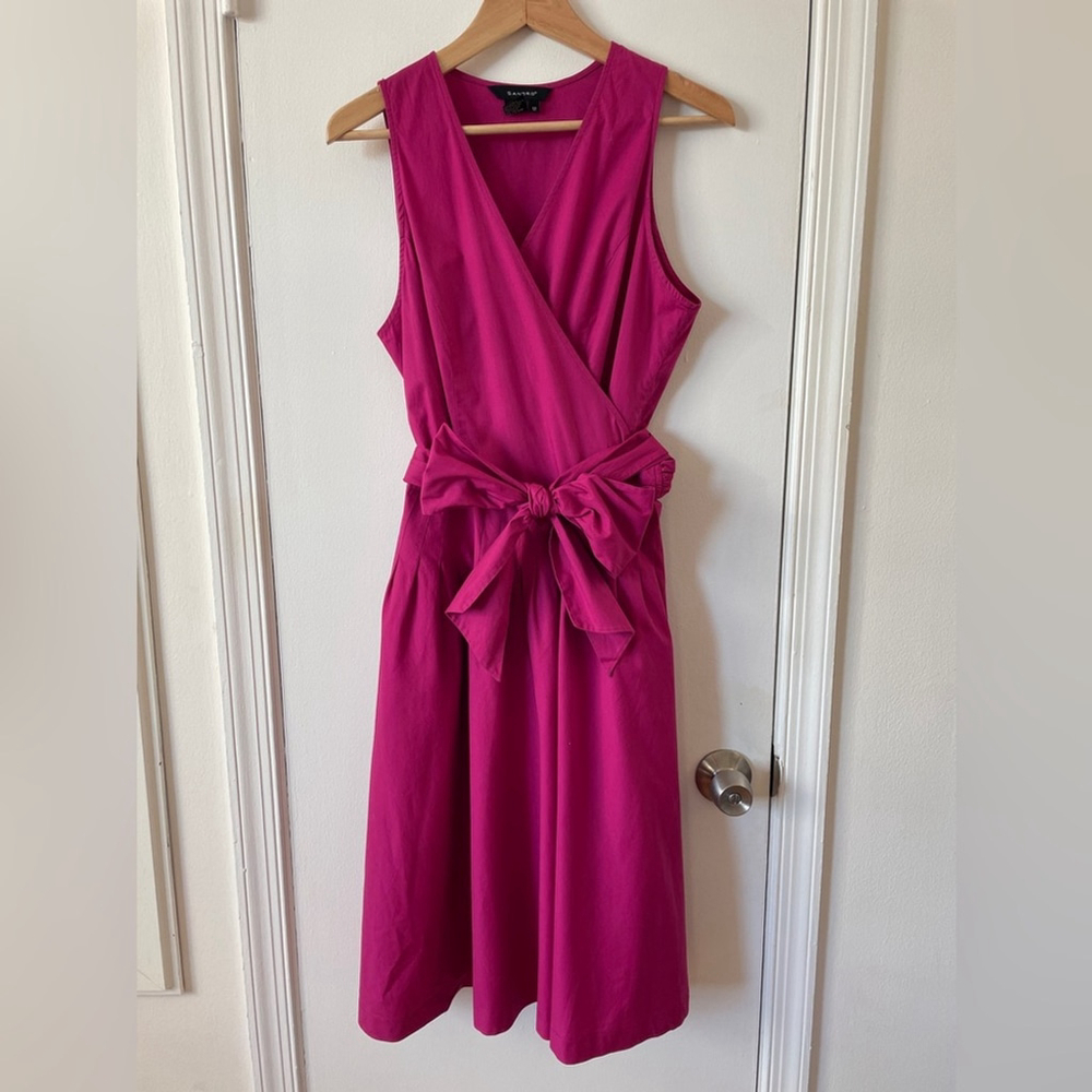 Sandro Fuchsia Pink Sleeveless Wrap Cotton Summer Dress 12 - Picture 2 of 8